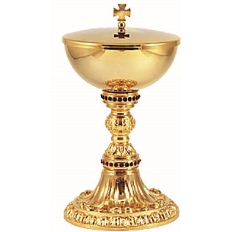 Pisside ottone dorato 24K con nodo in fusione con pietre rosse incastonate