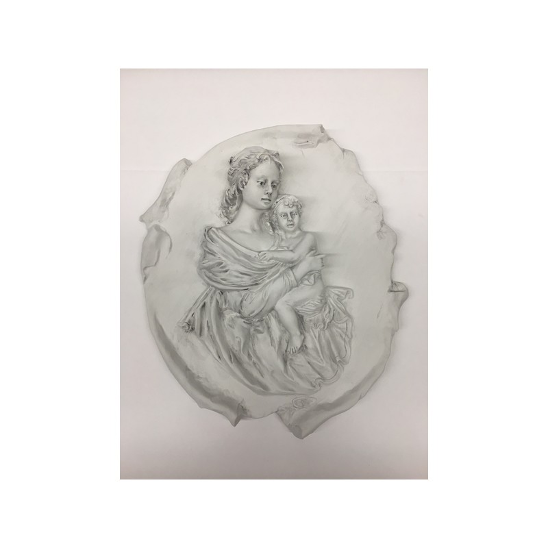 Placca Madonna con Bimbo in Biscuit di Porcellana