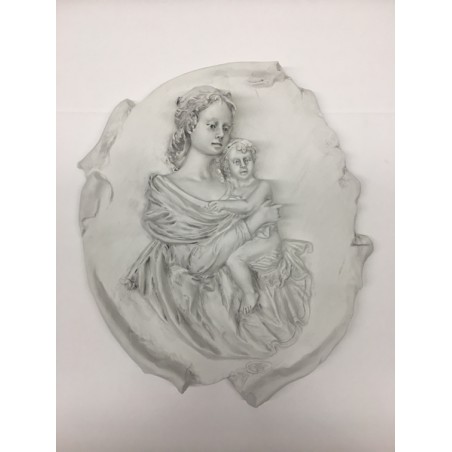 Placca Madonna con Bimbo in Biscuit di Porcellana