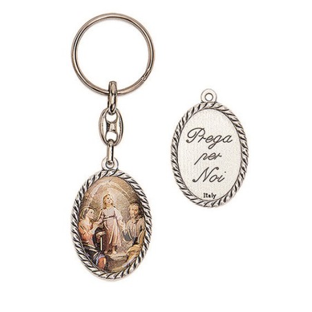Portachiavi metallo argentato Sacra Famiglia