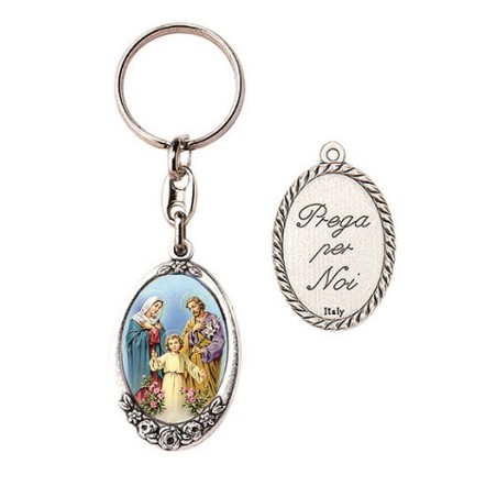 Portachiavi metallo argentato Sacra Famiglia