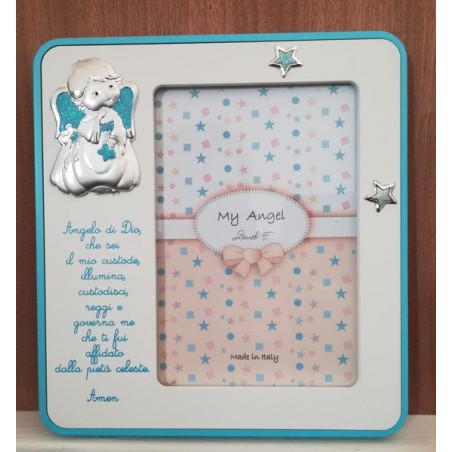 Portafoto con preghiera "Angelo di Dio" angioletto in argento