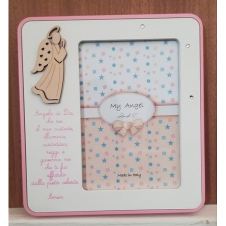 Portafoto con preghiera "Angelo di Dio" angioletto in legno