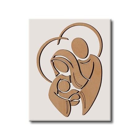 Quadro Sacra Famiglia in rilievo su legno laccato 21x30