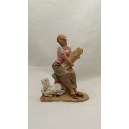 Ragazza con grano e pecora cm 19