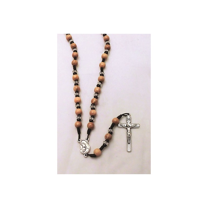 Rosario in legno d'ulivo con moschettone con cofanetto