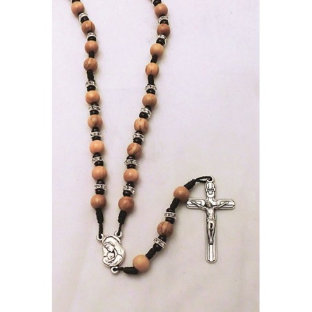 Rosario in legno d'ulivo con moschettone con cofanetto