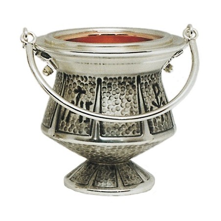 Secchiello ottone cesellato a mano argentato interno rame