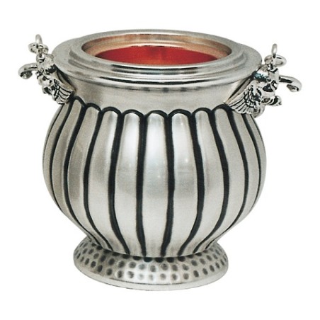 Secchiello ottone cesellato a mano argentato interno rame