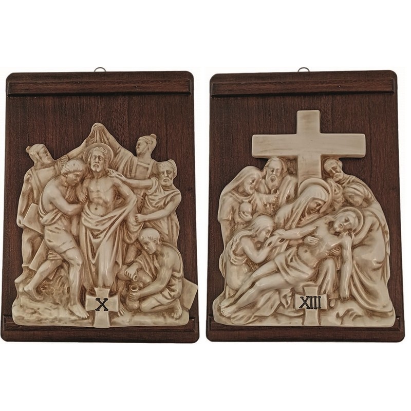 Serie 15 Via Crucis in ceramica su legno cm. 27x36
