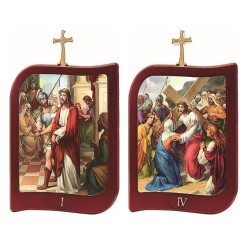 Serie 15 Via Crucis rettangolare legno tinto mogano cm. 24,5x33