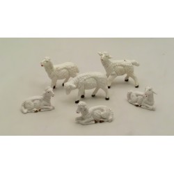 Serie 6 pecore bianche cm 9,5