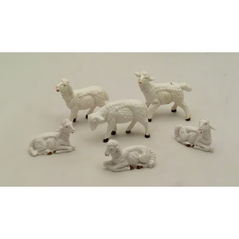 Serie 6 pecore bianche cm 9,5