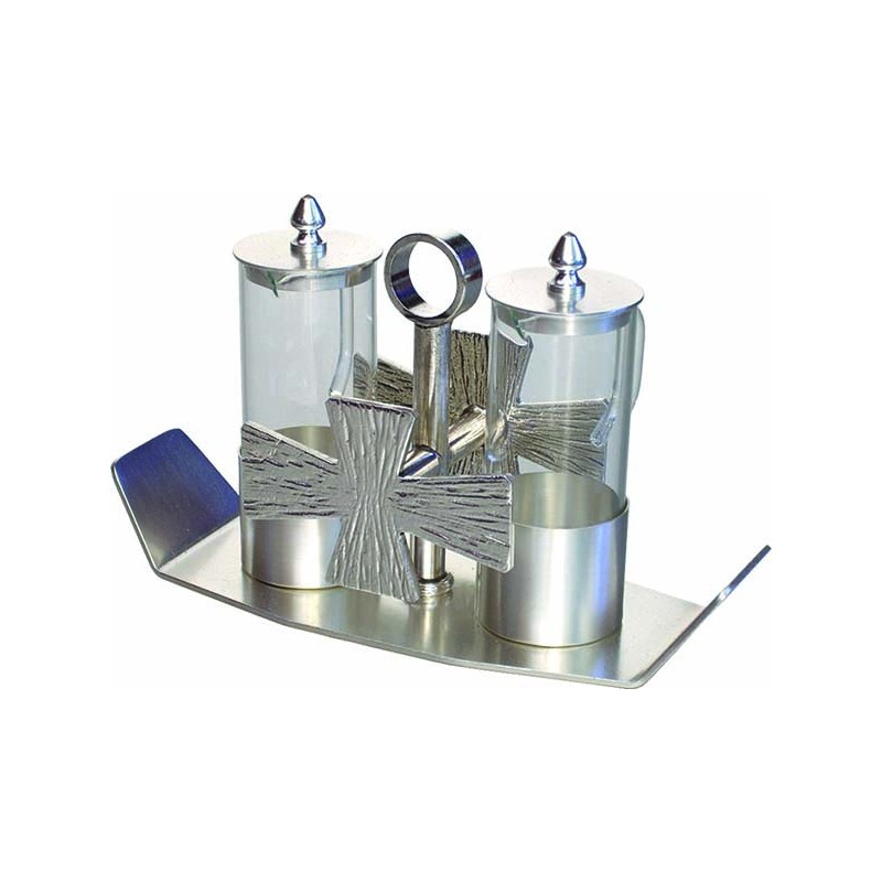 Servizio ampolline con vassoio croci in ottone argentato