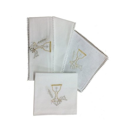 Servizio da messa in lino con ricamoCalice