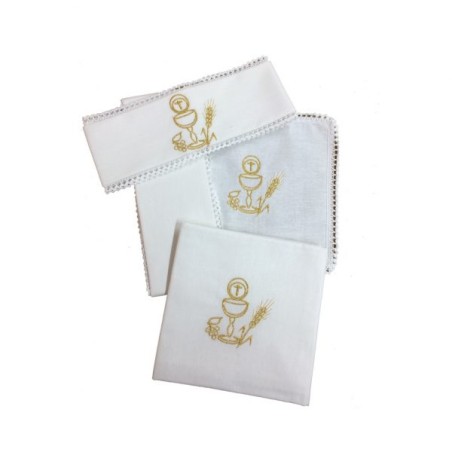 Servizio da messa in lino con ricamoCalice e Ostia