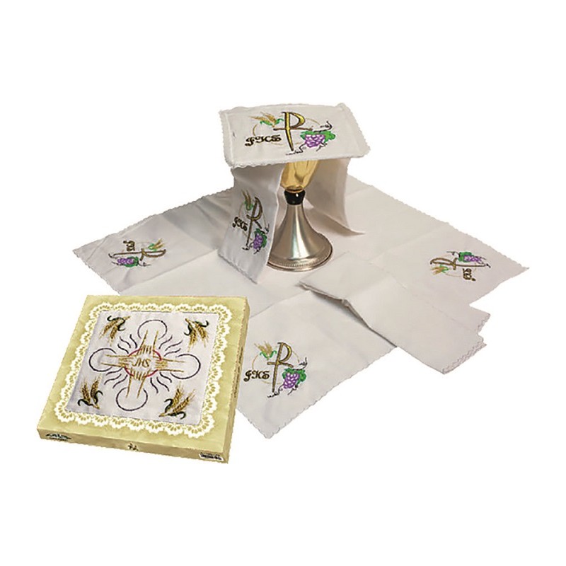 Servizio da messa in lino ricamo "JHS" (4 pz)