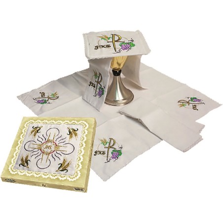 Servizio da messa in lino ricamo "JHS" (4 pz)