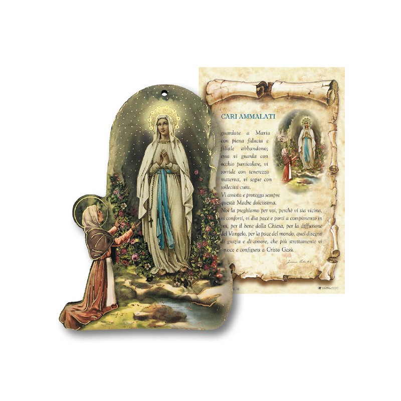 Tavoletta Madonna di Lourdes con "Preghiera degli ammalati"