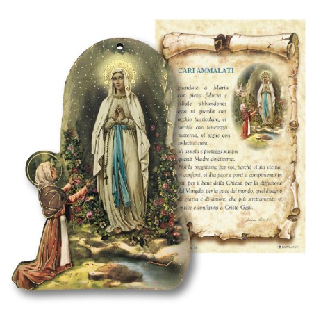 Tavoletta Madonna di Lourdes con "Preghiera degli ammalati"