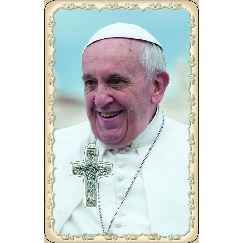 Immaginetta plastificata Papa Francesco con crocetta incorporata