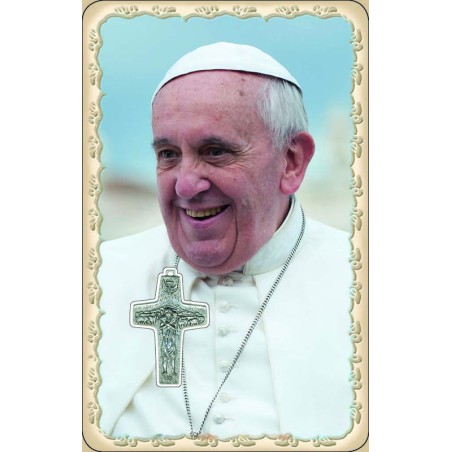 Immaginetta plastificata Papa Francesco con crocetta incorporata