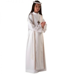 Tunica Prima Comunione con collo rivoltato e scapolare con bordo oro