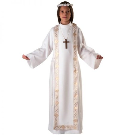 Tunica Prima Comunione con scapolare bordo oro