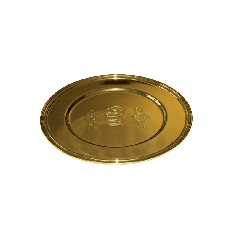 Vassoio da offerta in ottone con doratura oro 24K cm. 30