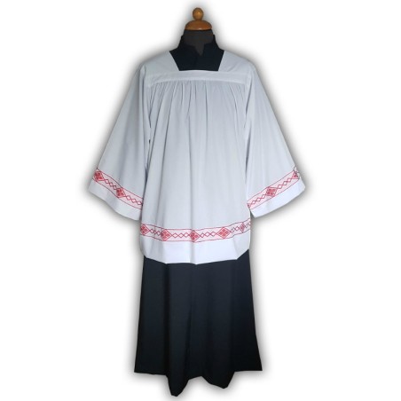 Veste nera per chierichetto completa di cotta bordo ricamato