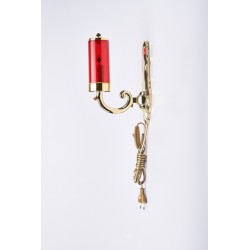 Vetro rosso Ø cm. 6 con luce elettrica e supporto a muro