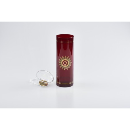 Vetro rosso rubino serigrafato 8 giorni completo di luminello per cera liquida