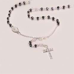 Collana rosario in cristallo e croce strass con cofanetto