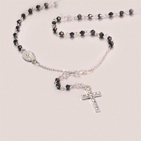 Collana rosario in cristallo e croce strass con cofanetto
