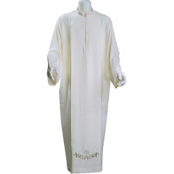 Camice  liturgico per sacerdote con piega sulle spalle, cerniera davanti ,ricamato