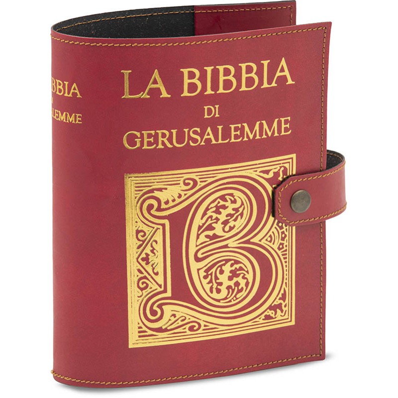 Copri Bibbia di Gerusalemme in vero cuoio stampa oro
