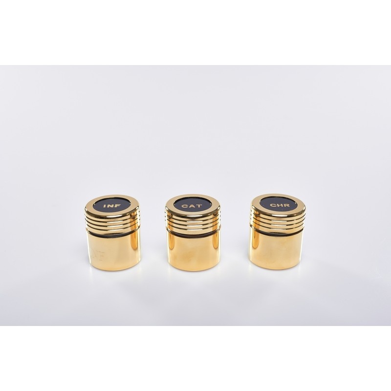 Vasetto vetro corazza metallo dorato per oli santi