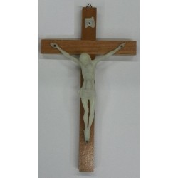 Croce legno cm. 22 corpo plastca fosforo