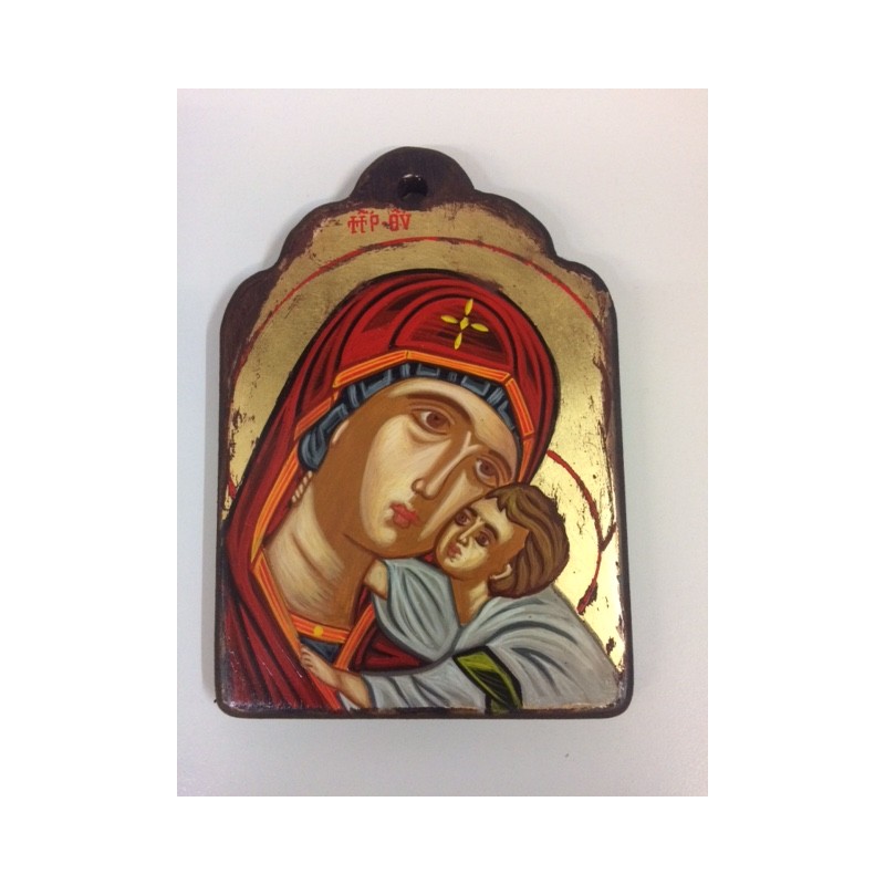 Icona greca dipinta Madonna con Bambino cm. 13x18