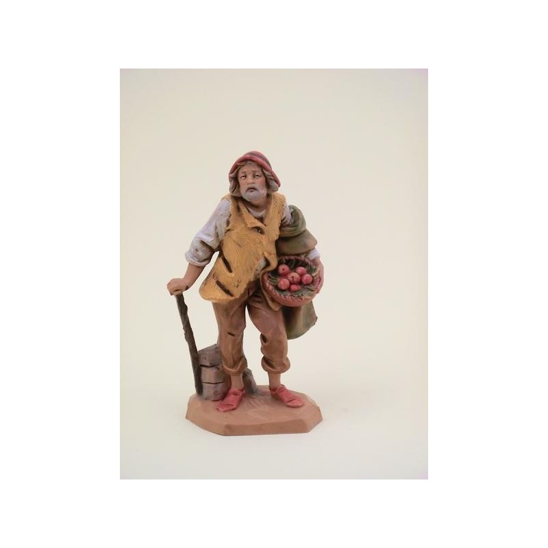 Pastore con cesto di frutta cm 12