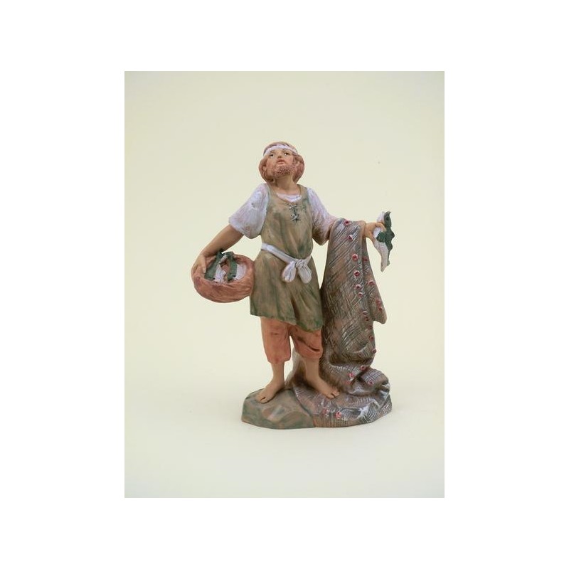 Pescatore con cesto di pesci cm 12