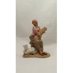 Ragazza con grano e pecora cm 19