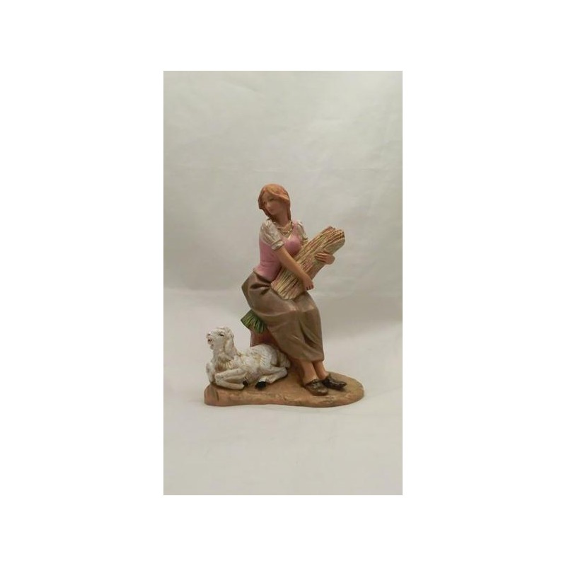 Ragazza con grano e pecora cm 19