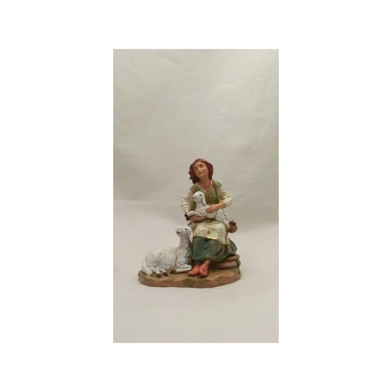 Ragazza seduta con pecora e agnello cm 19