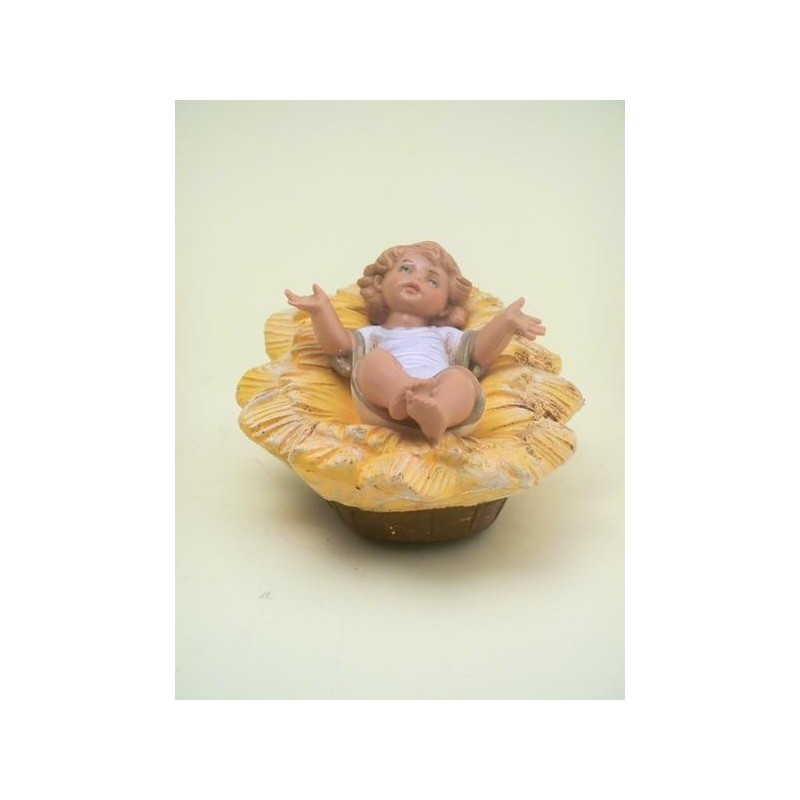 Gesù Bambino con culla tipo legno cm. 19