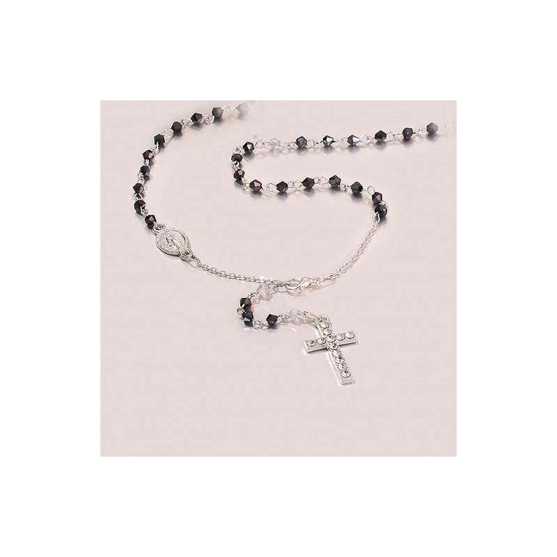 Collana rosario in cristallo e croce strass con cofanetto