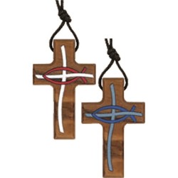 Crocetta da collo in legno di ulivo con disegni