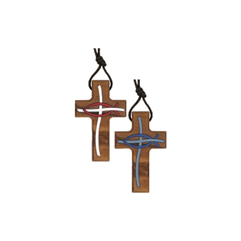 Crocetta da collo in legno di ulivo con disegni