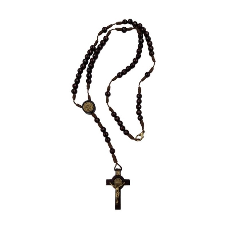 Rosario in legno S. Benedetto con moschettone
