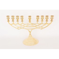 Candelabro MENORAH 9 candele in ottone con doratura 24K.